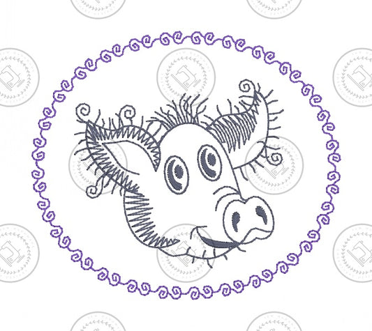 SKETCH CAMEO PIG Embroidery Design - SC07   3.5 x 4