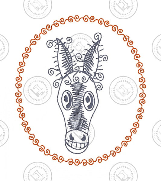 SKETCH CAMEO DONKEY Embroidery Design - SC08   3.5 x 4