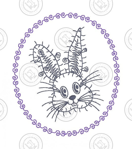 SKETCH CAMEO BUNNY RABBIT Embroidery Design - SC09   3.5 x 4