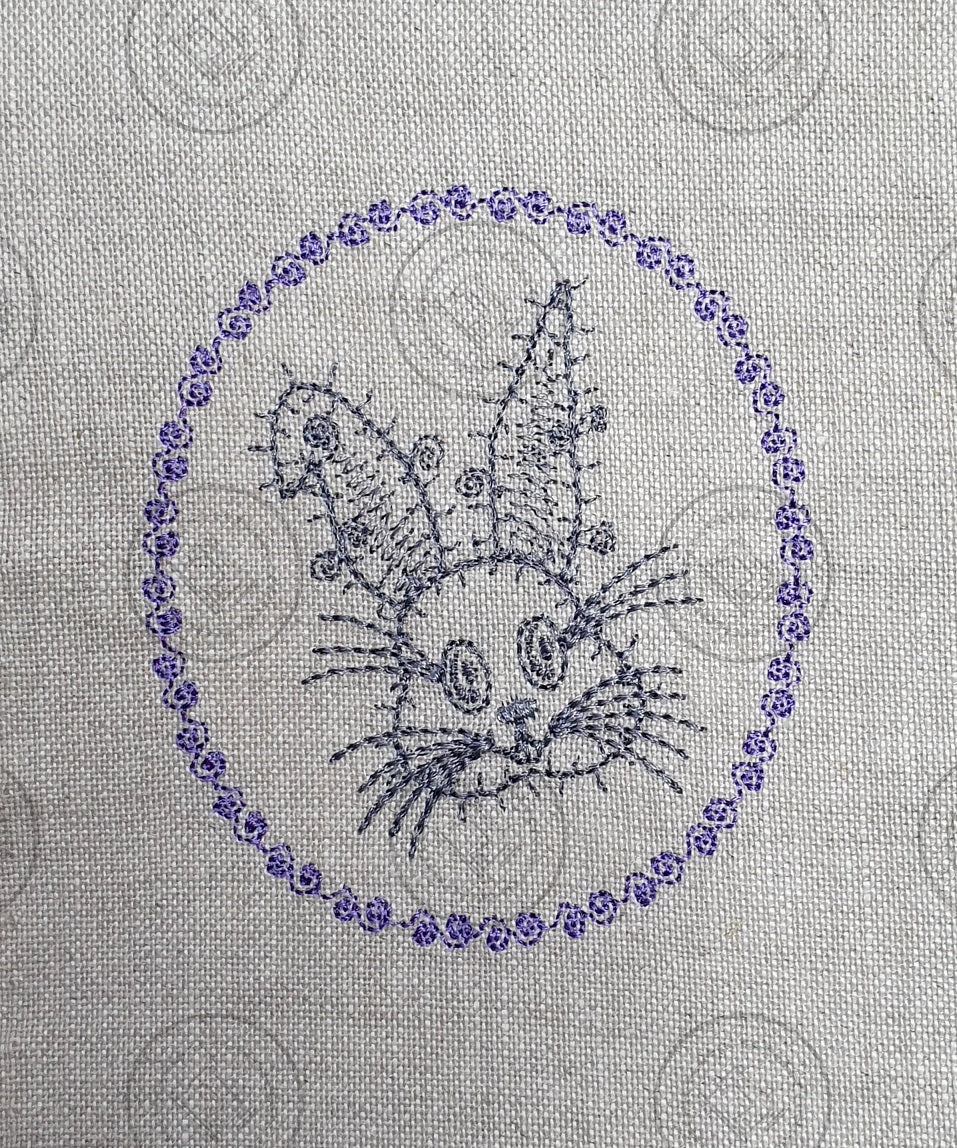 SKETCH CAMEO BUNNY RABBIT Embroidery Design - SC09   3.5 x 4