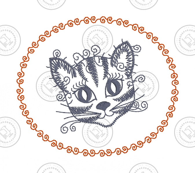 SKETCH CAMEO KITTEN CAT Embroidery Design - SC11   3.5 x 4