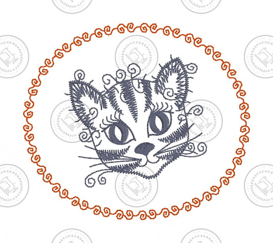 SKETCH CAMEO KITTEN CAT Embroidery Design - SC11   3.5 x 4