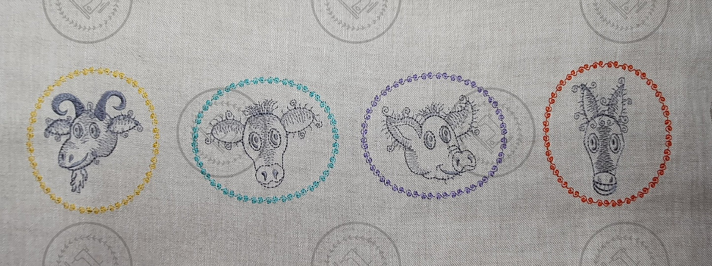 SKETCH CAMEO Embroidery Design SET 2 ~ includes GOAT, COW, PIG, DONKEY - SCS2   ( Each design 3.5 x 4 )