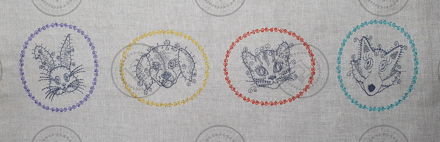 SKETCH CAMEO Embroidery Design SET 3 includes RABBIT, DOG, CAT, FOX - SCS3 ( Each design 3.5 x 4 )