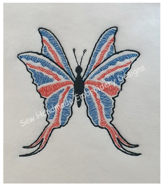 SKETCH FILL UNION JACK BUTTERFLY Embroidery Design - UJBF22   4 x 4