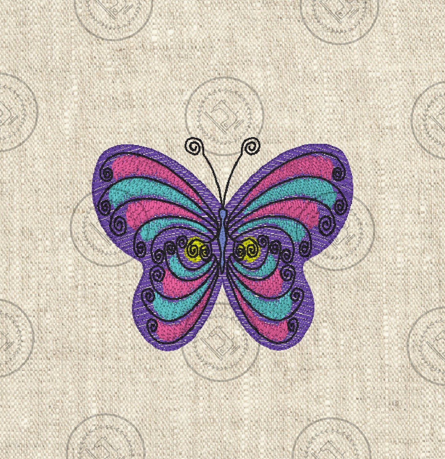 LIGHT FILL MULTI COLOURED BUTTERFLY Embroidery Design - LFB023   4 x 4