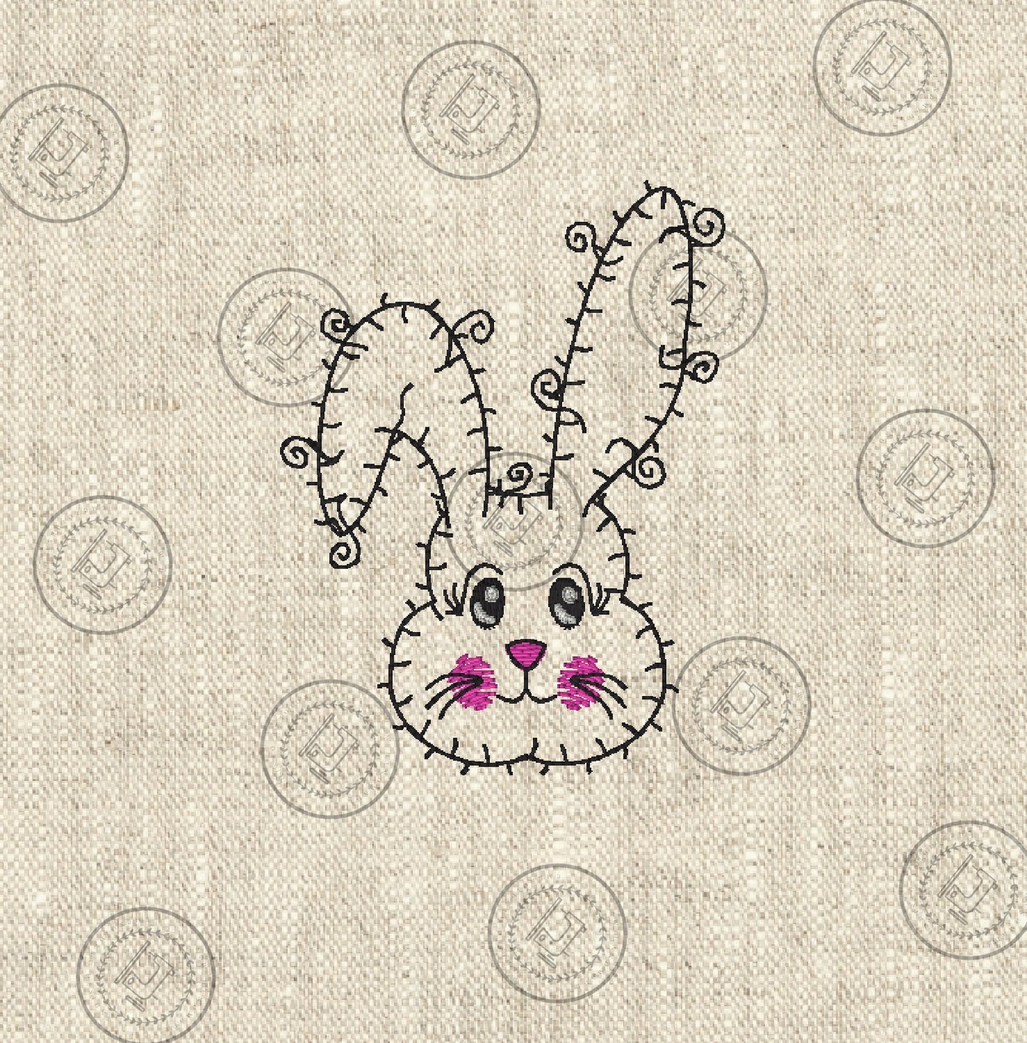 RAGGY BUNNY RABBIT HEAD SKETCH Embroidery Design - RHS023  4 x 3