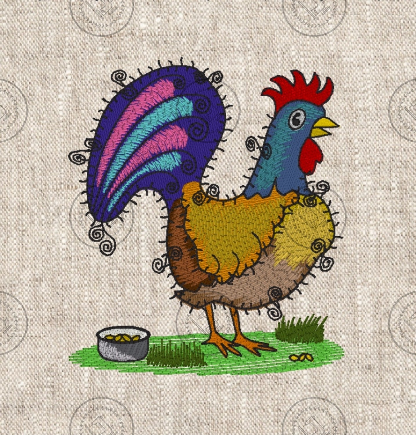 RAGGY ROOSTER Embroidery Design - R006  5 x 6