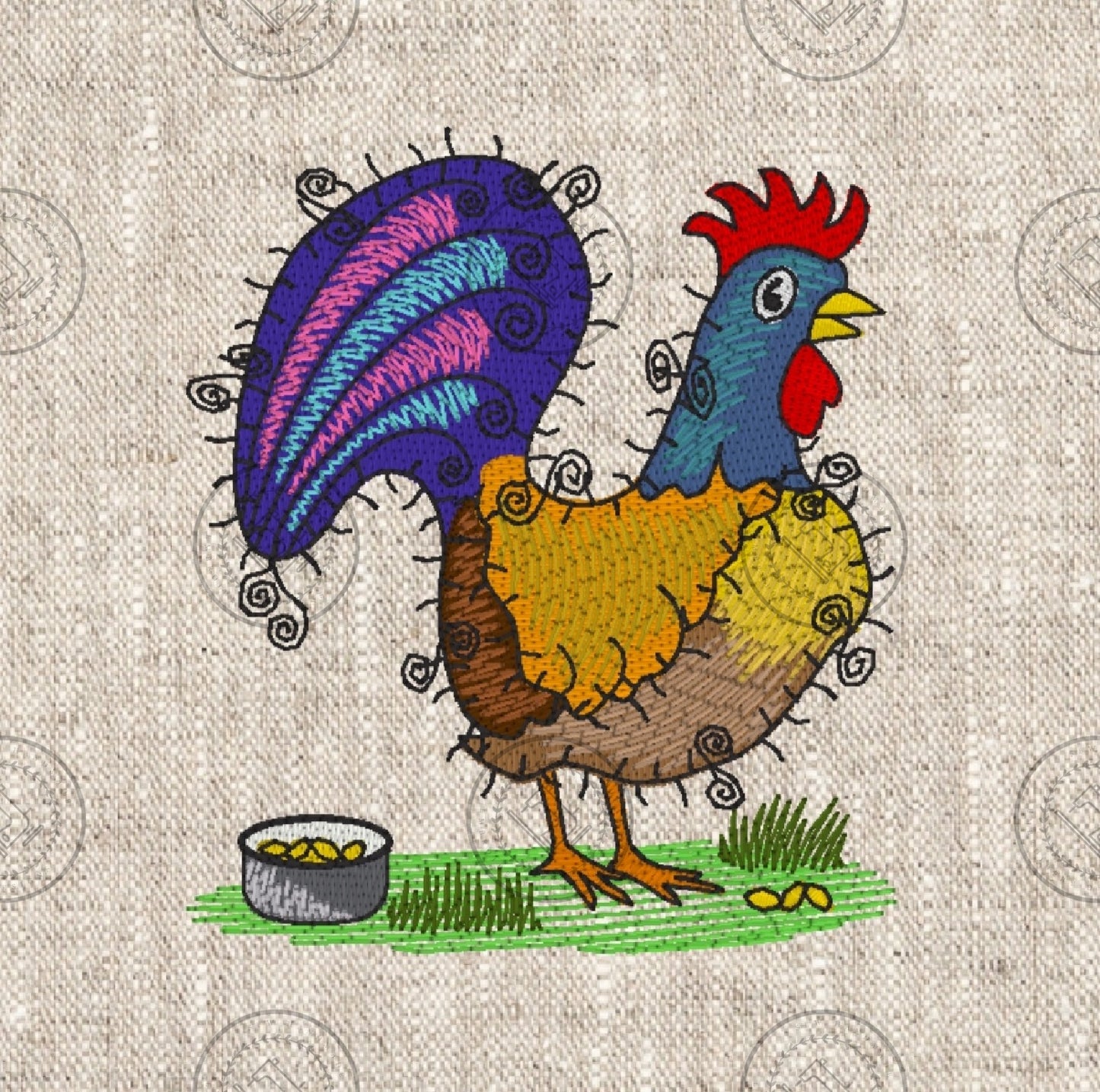 RAGGY ROOSTER Embroidery Design - RS006  4 x 4