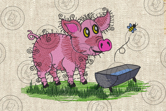 RAGGY PIG Embroidery Design - RS010   5 x 7