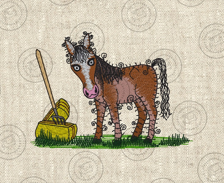 RAGGY HORSE Embroidery Design - RS011   5 x 7