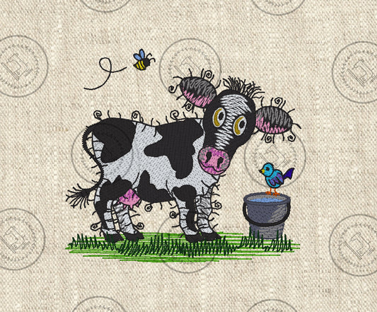 RAGGY COW Embroidery Design - RSS008   4 x 4