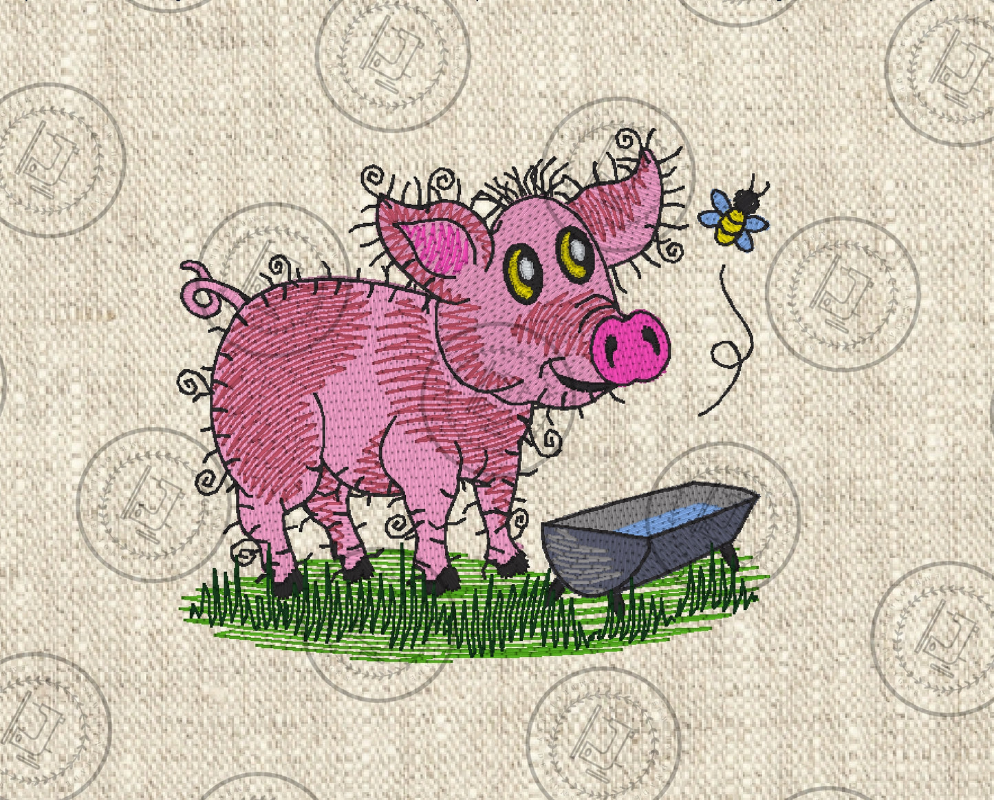 RAGGY PIG Embroidery Design - RSS010   4 x 4