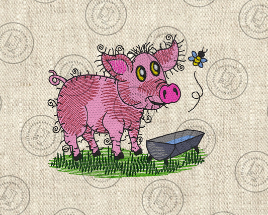 RAGGY PIG Embroidery Design - RSS010   4 x 4