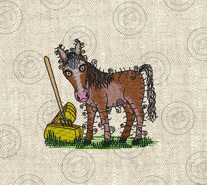 RAGGY HORSE Embroidery Design - RSS011  4 x 4