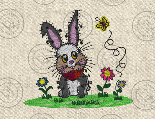 RAGGY BUNNY RABBIT Embroidery Design - R003   7.25 x 6.5