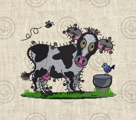 RAGGY COW Embroidery Design - RS008   5 x 6