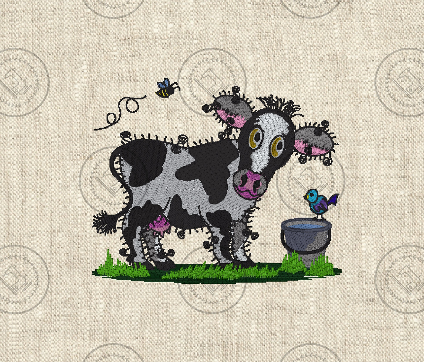 RAGGY COW Embroidery Design - R008    7 x 8.5