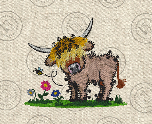 Raggy Highland Bull Cow  Digital  Machine embroidery design 7.75  x 9