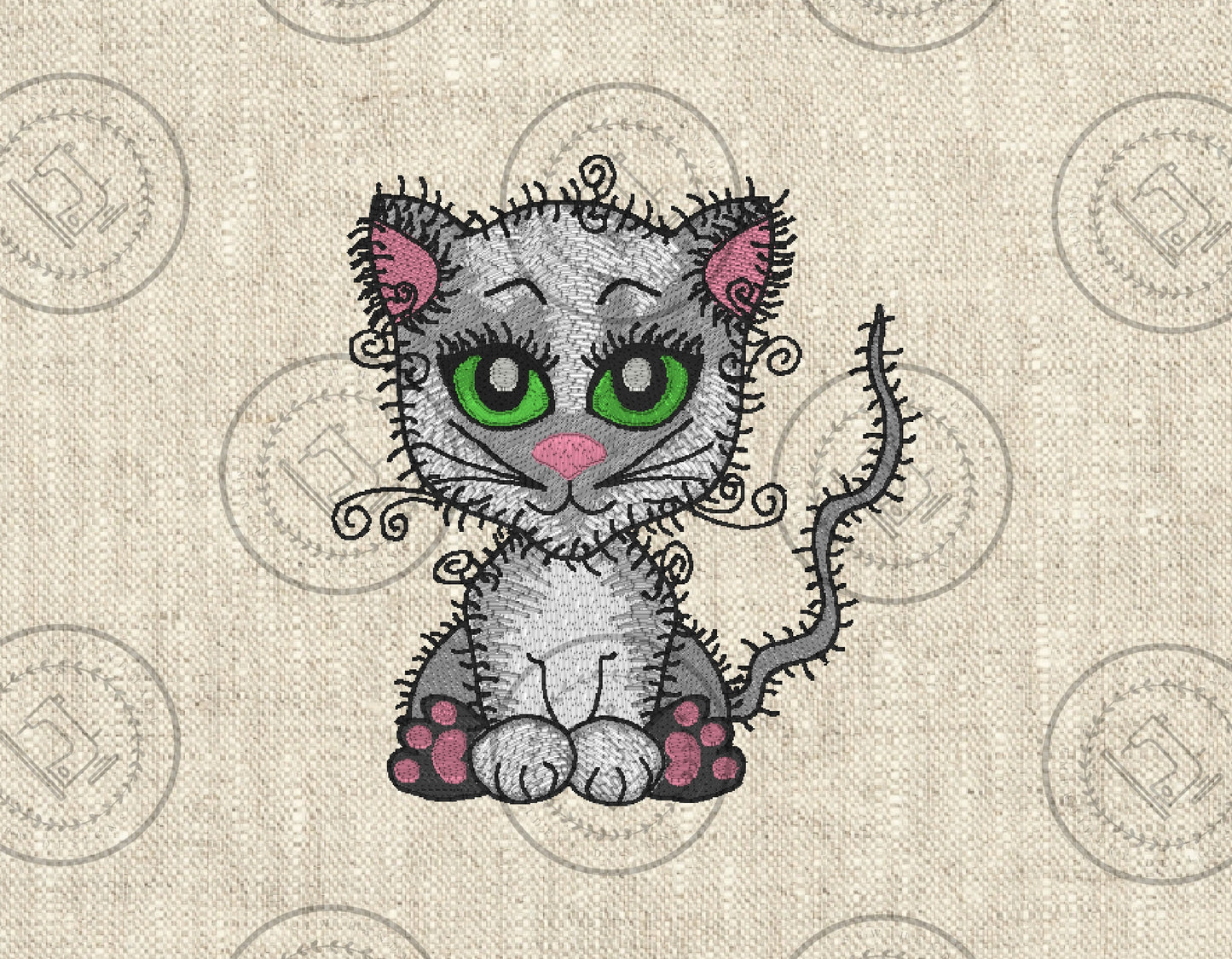 RAGGY KITTEN CAT Embroidery Design - R001   5 x 6