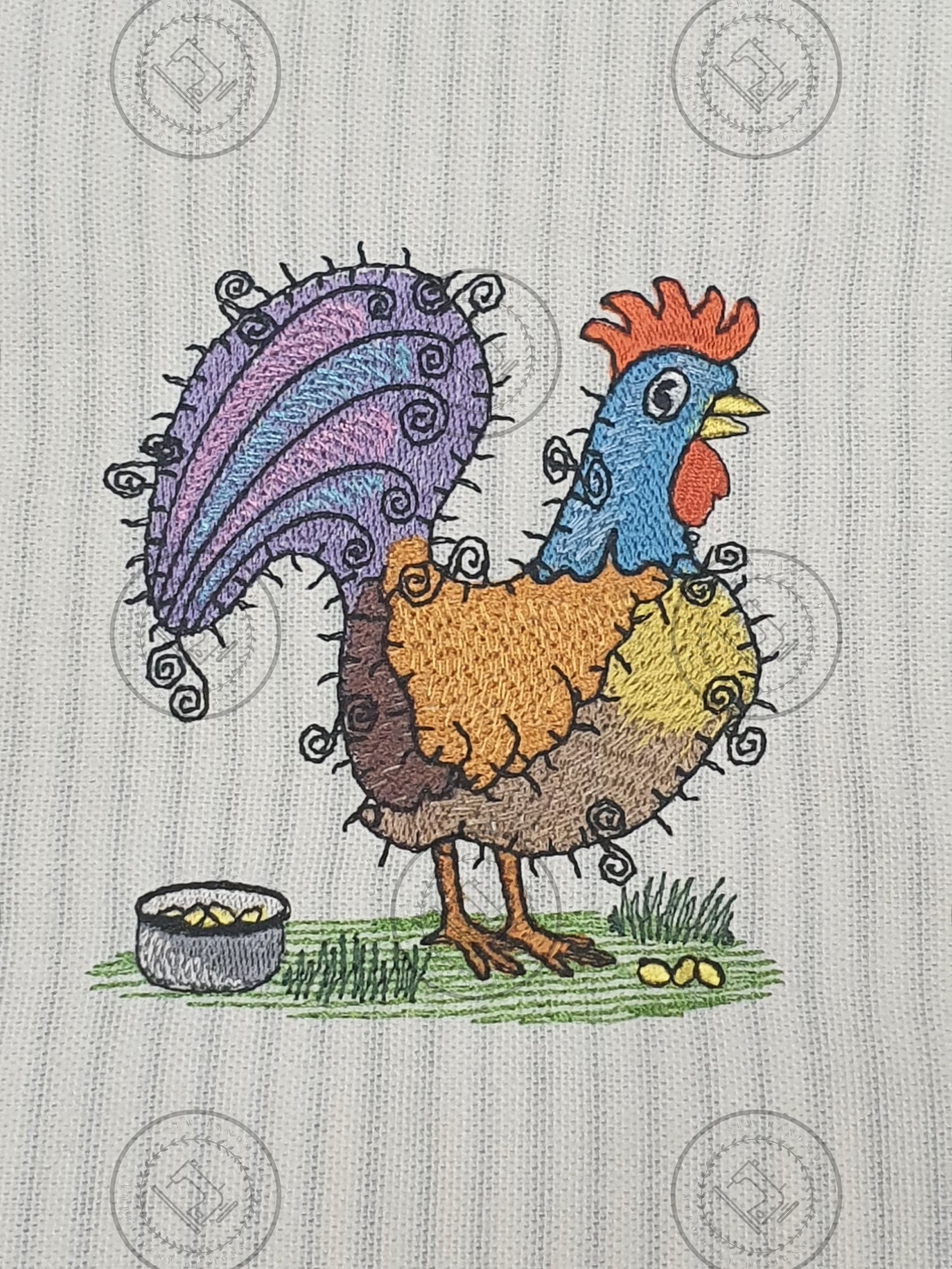 RAGGY ROOSTER Embroidery Design - RS006  4 x 4