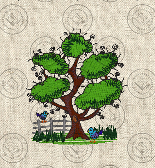 RAGGY TREE Embroidery Design - RS009   4 x 4