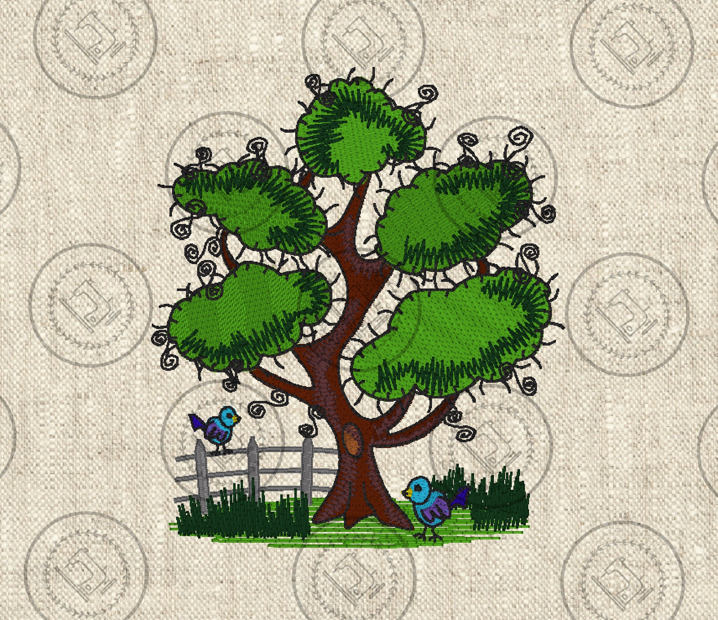 RAGGY TREE Embroidery Design - R009   5 x 5.5