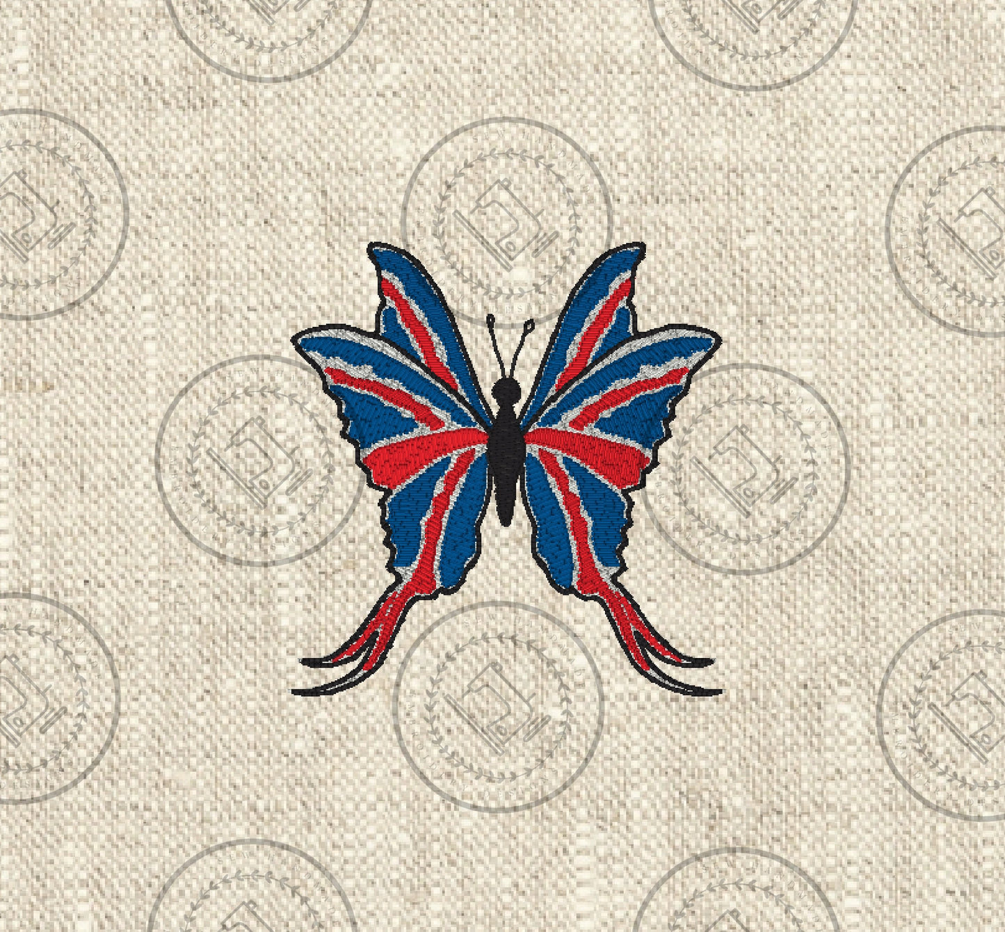 SKETCH FILL UNION JACK BUTTERFLY Embroidery Design - UJBF22   4 x 4