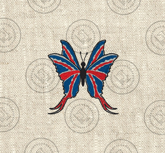 SKETCH FILL UNION JACK BUTTERFLY Embroidery Design - UJBF22   4 x 4